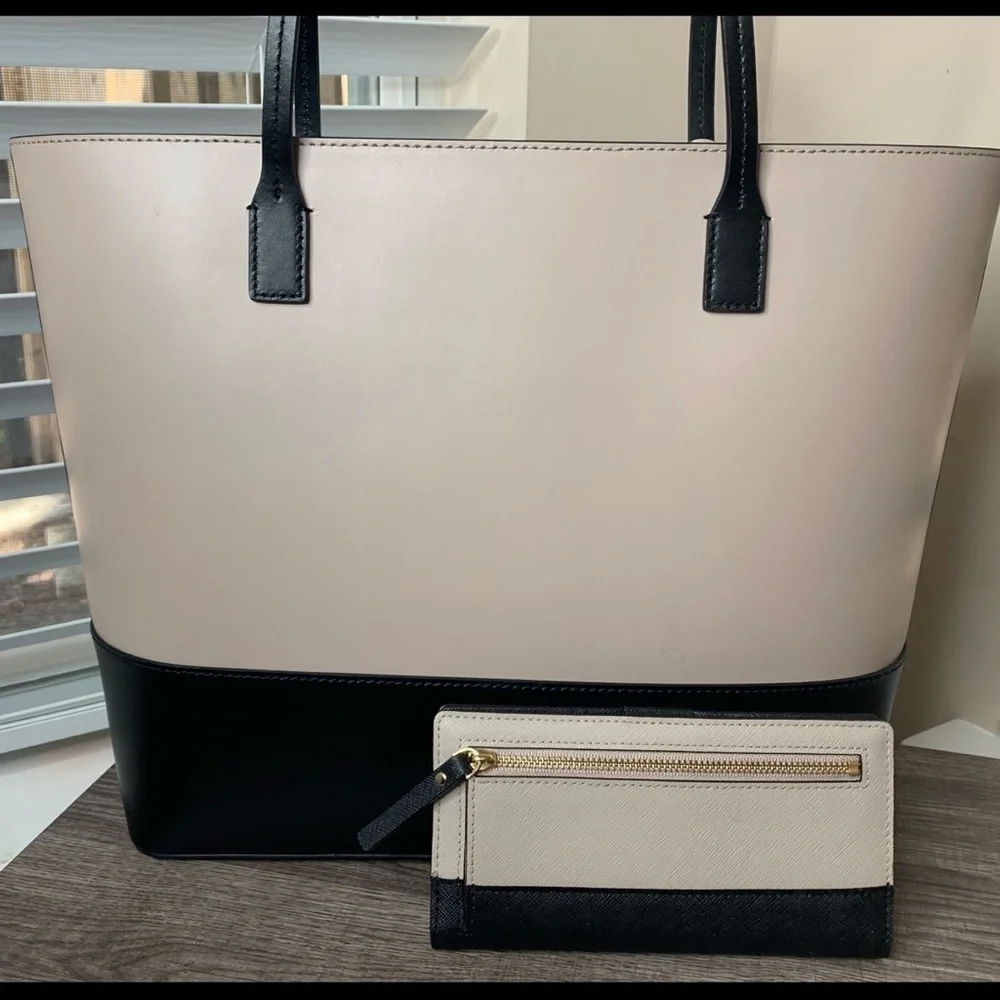 Kate Spade Beige Black Colorblock Tote Bag Wallet